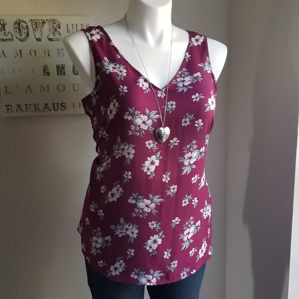 Purple Floral Crisscross Tank